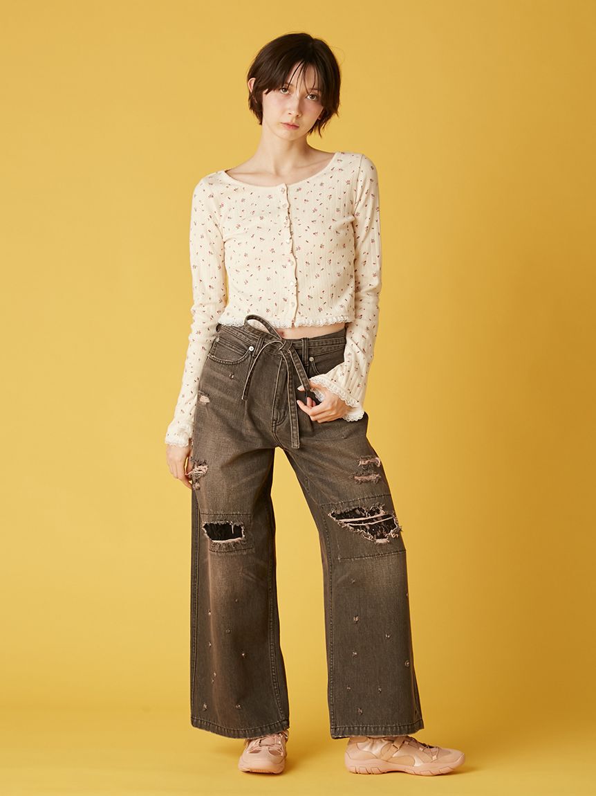 FURFUR「レースクラッシュデニムパンツ」|デニム|