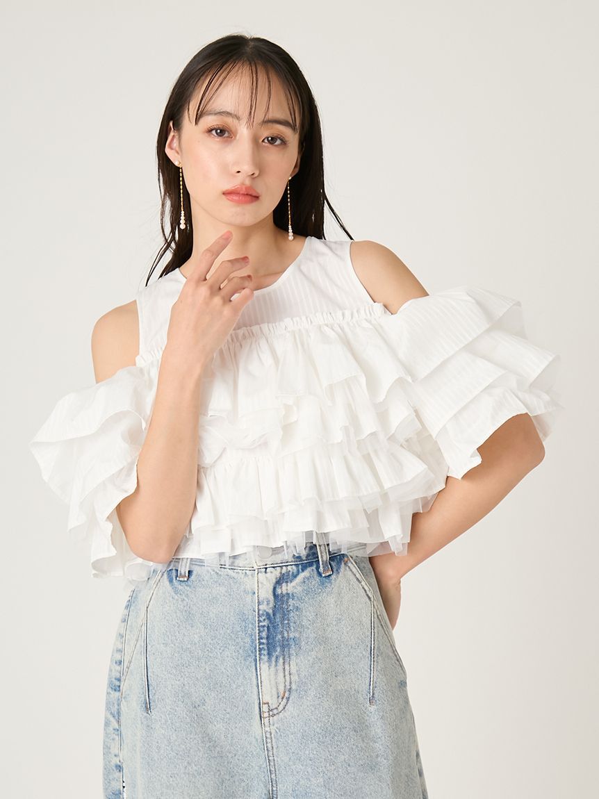 FRAY I.D「チュールコンビフリルティアードブラウス」|シャツ・ブラウス|