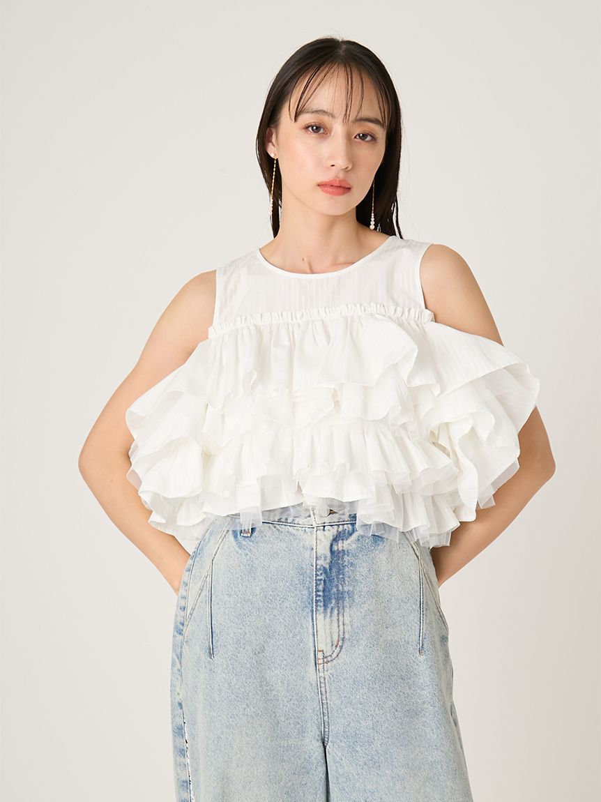 FRAY I.D「チュールコンビフリルティアードブラウス」|シャツ・ブラウス|