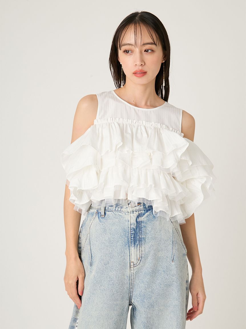 FRAY I.D「チュールコンビフリルティアードブラウス」|シャツ・ブラウス|