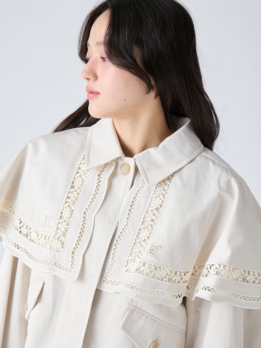 LILY BROWN「2wayエンブロイダリーケープコート」|ピーコート|