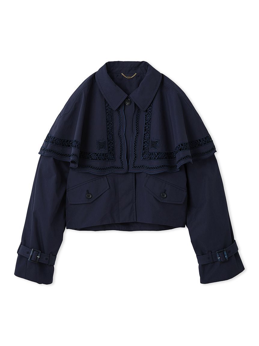 LILY BROWN「2wayエンブロイダリーケープコート」|ピーコート|NVY