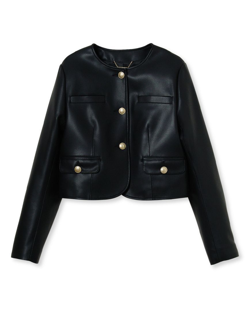 CELFORD「レザーライクショートジャケット」|テーラードジャケット|BLK