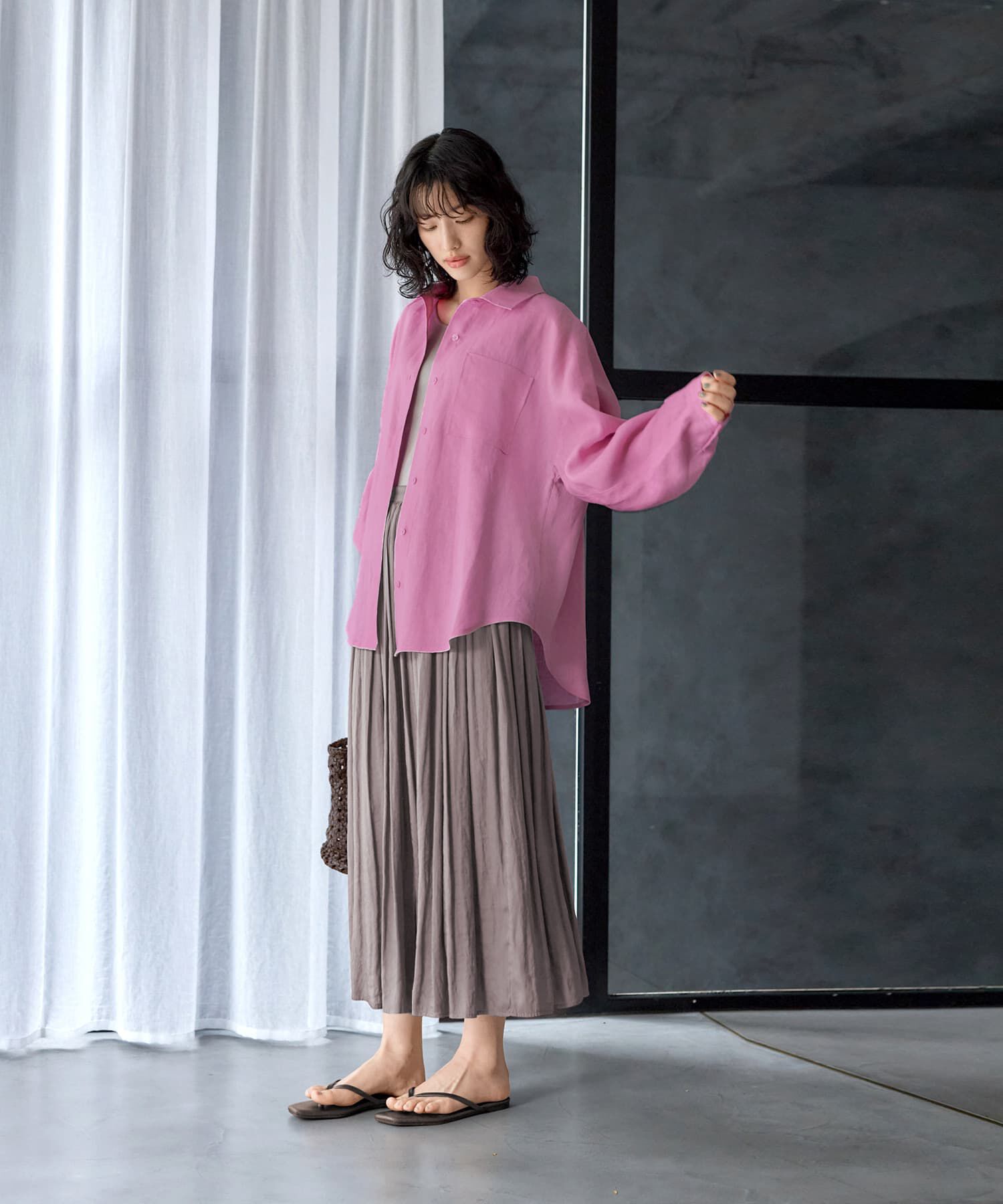 STYLE DELI「【LUXE】リネン100%リラックスシャツ」|ワンピース|ピンク