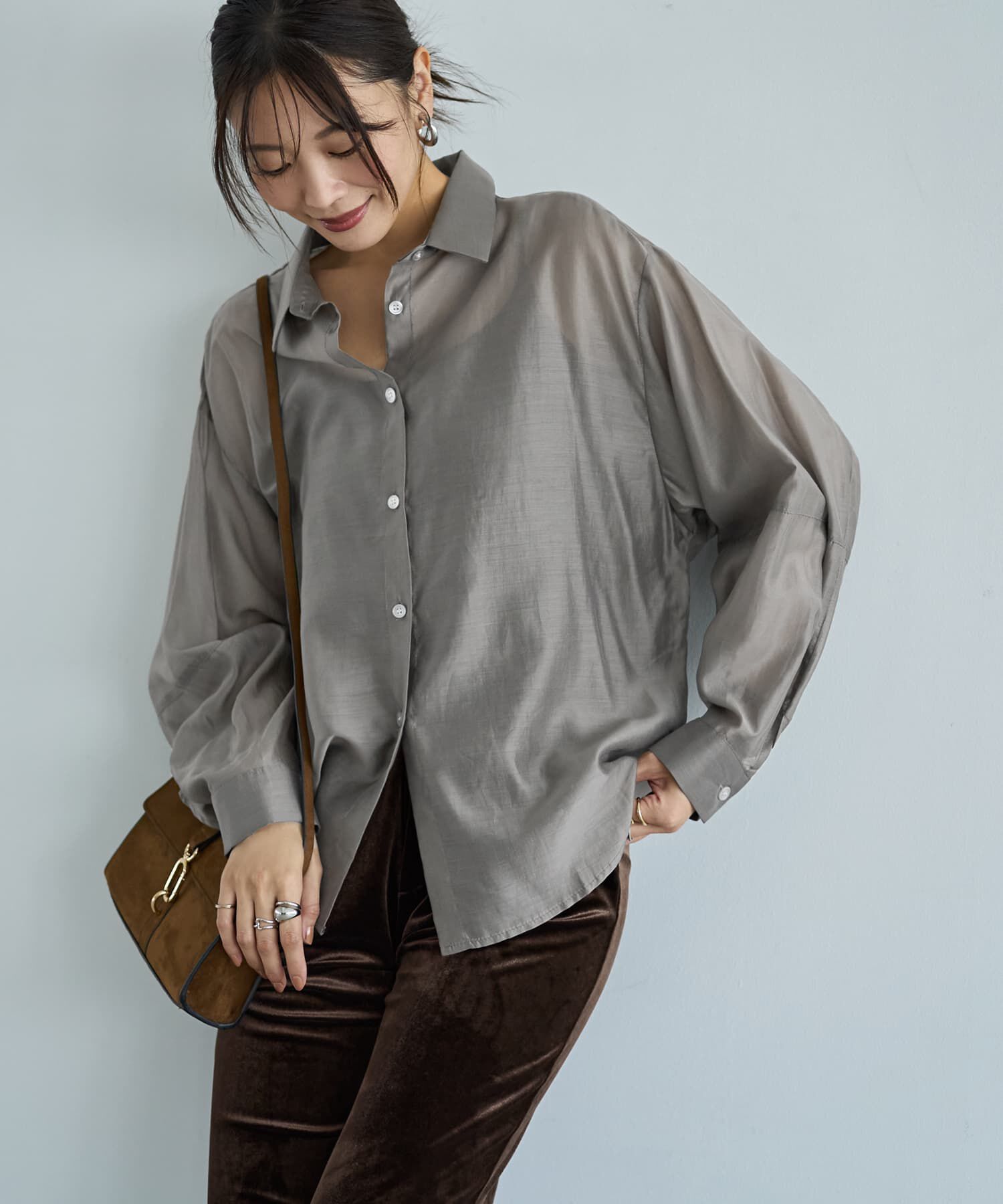 STYLE DELI「袖ハギ微光沢シアーシャツ」|シャツ・ブラウス|ストーン