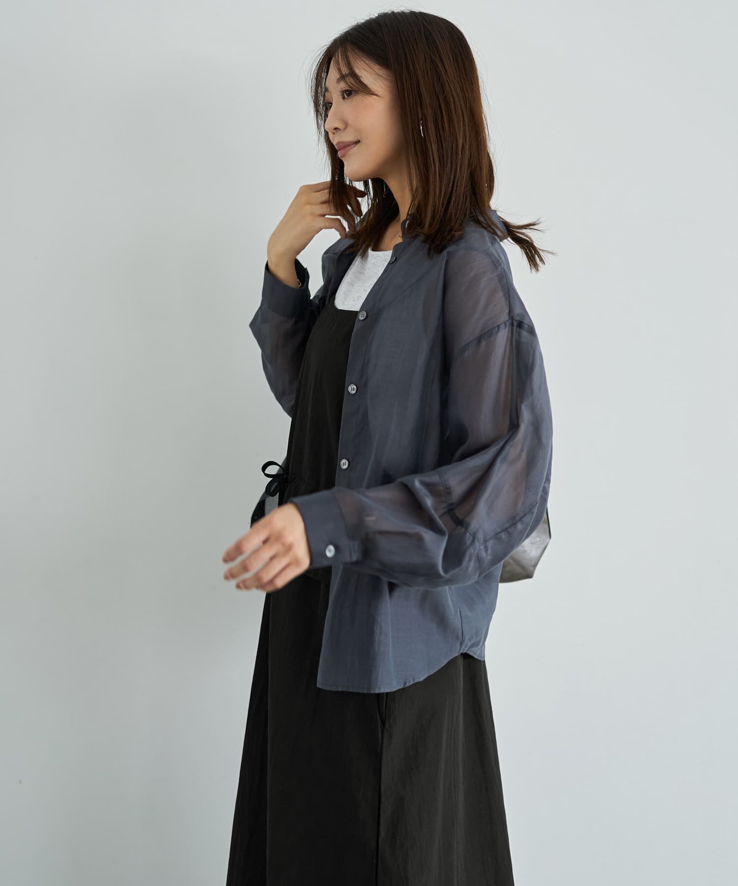 STYLE DELI「袖ハギ微光沢シアーシャツ」|シャツ・ブラウス|