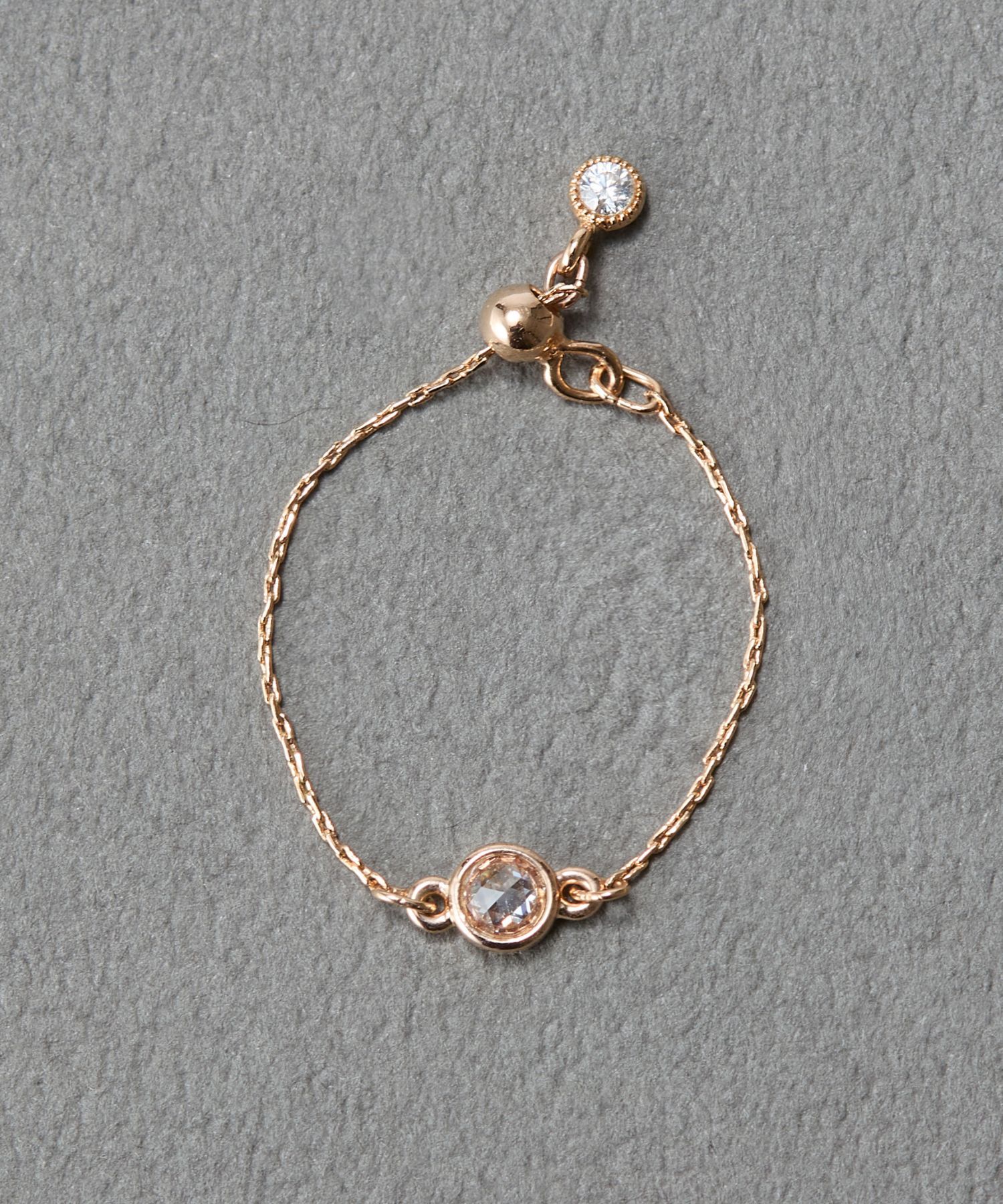 Phoebe「≪サイズ調整可能≫【金属アレルギー対応】プチベゼルストーンチェーンリング　シャンパンゴールド」|リング|シャンパンゴールド