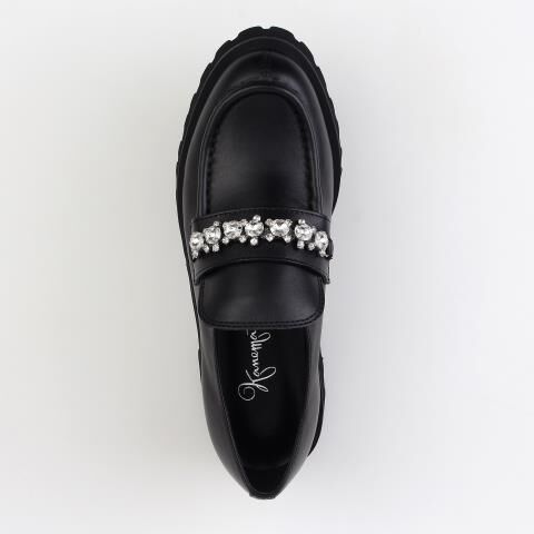 銀座かねまつ「RMJZ2556STEBLK 【本革】【Eウィズ】ビジュ―ローファー」|ローファー|