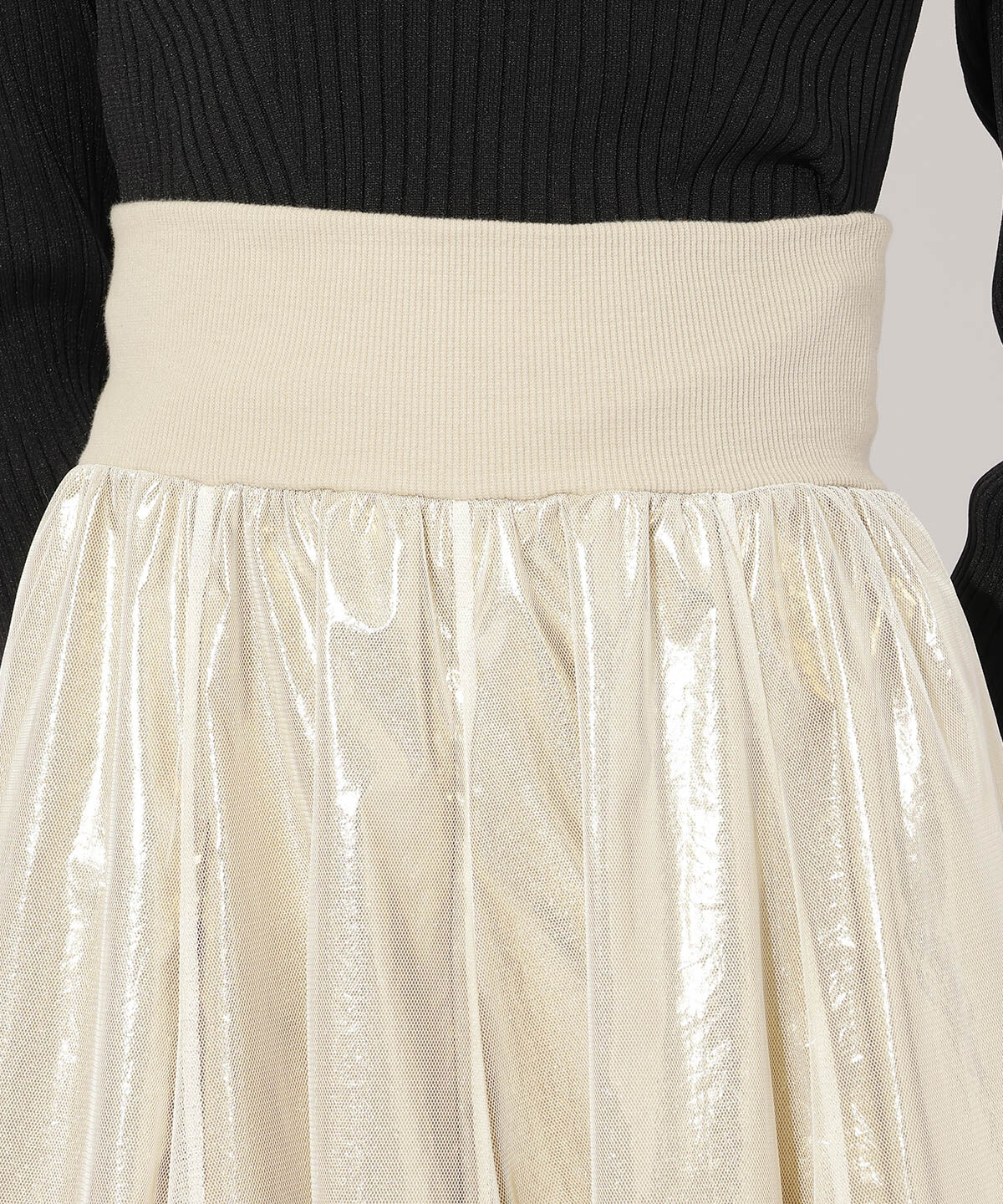 アンドクチュール「チュールレイヤード箔スカート」|フレア|