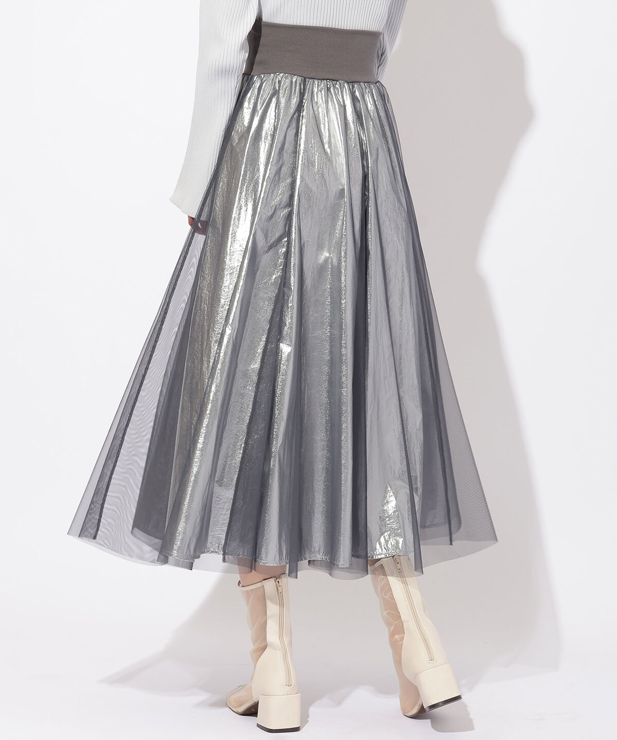 アンドクチュール「チュールレイヤード箔スカート」|フレア|