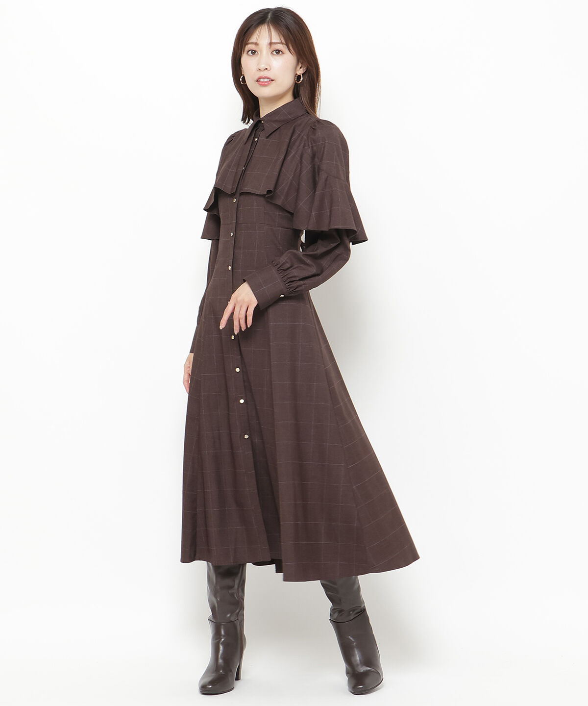 アンドクチュール「フロントフリルケープシャツワンピース」|ワンピース|