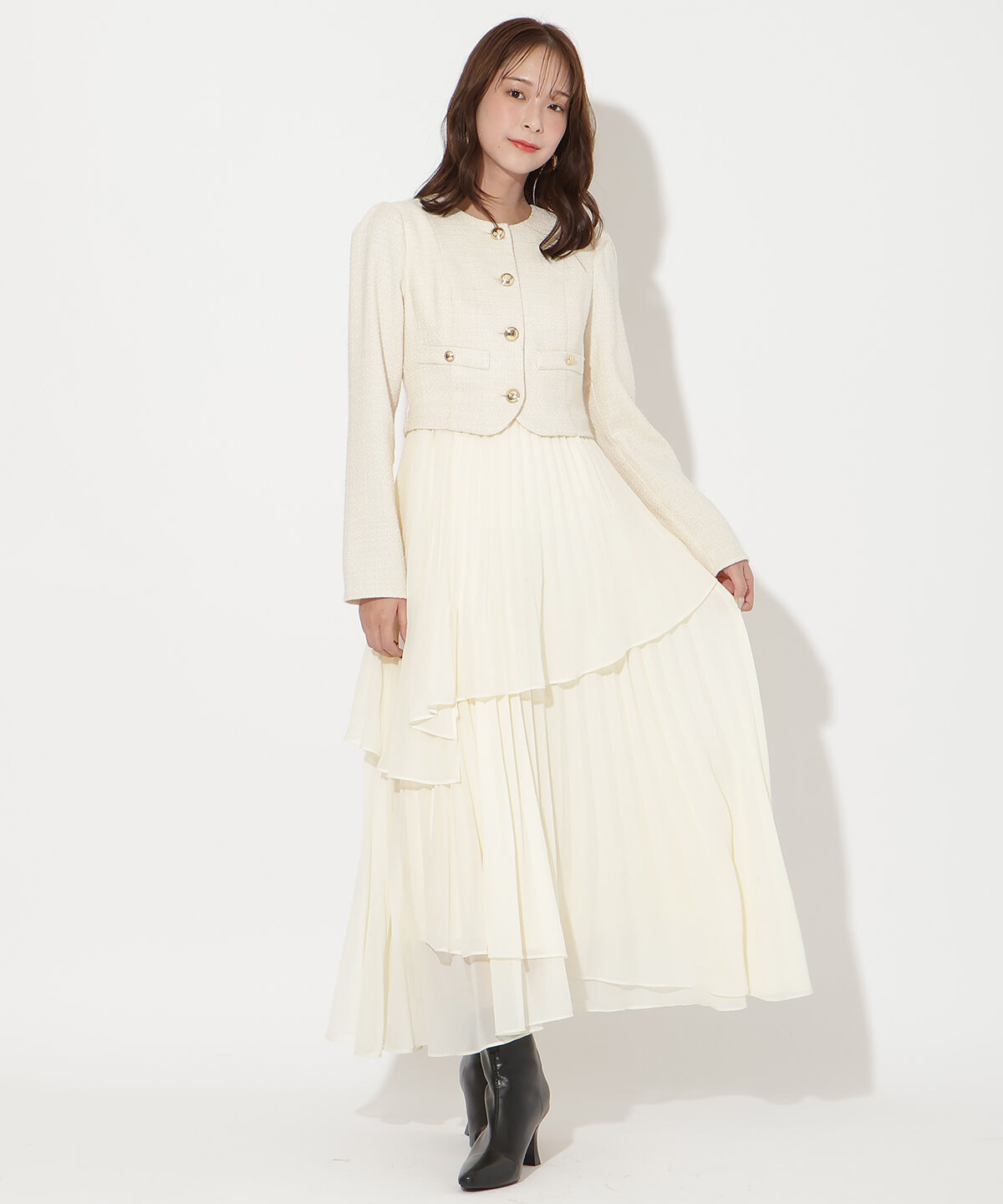 アンドクチュール「ツイードジャケットドッキングワンピース」|ワンピース|
