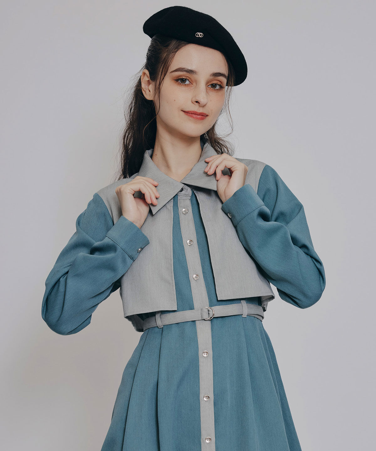 REDYAZEL「カラーブロッキングシャツロングフレアワンピース」|ワンピース|