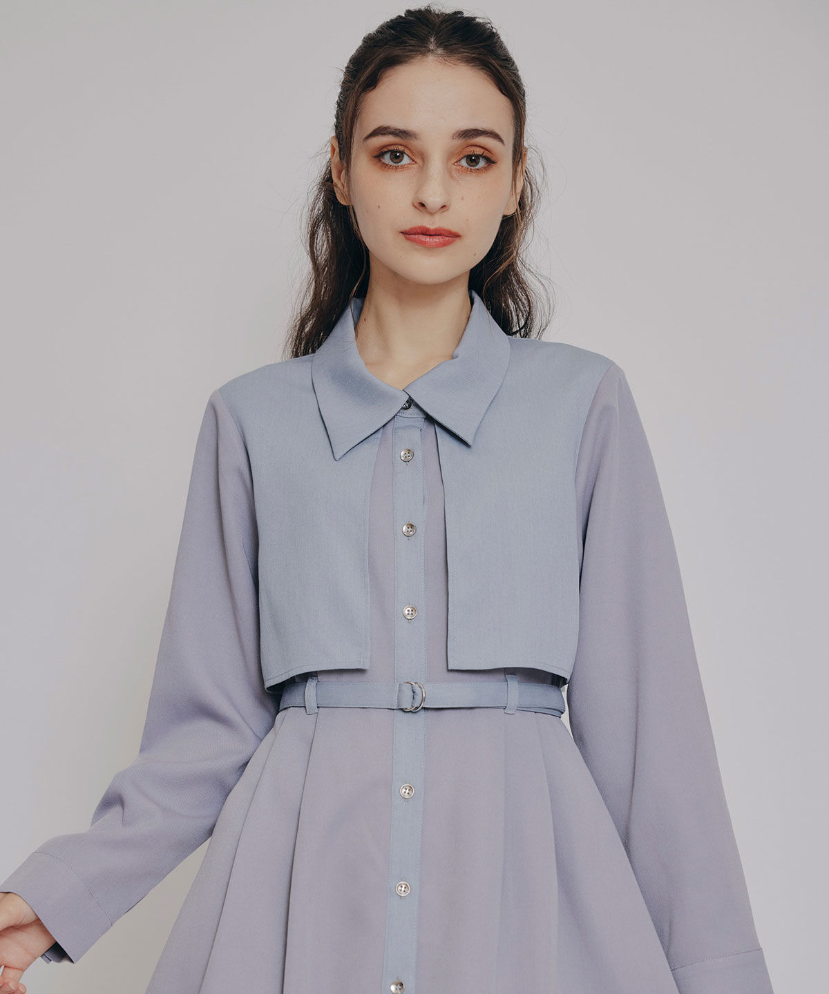 REDYAZEL「カラーブロッキングシャツロングフレアワンピース」|ワンピース|