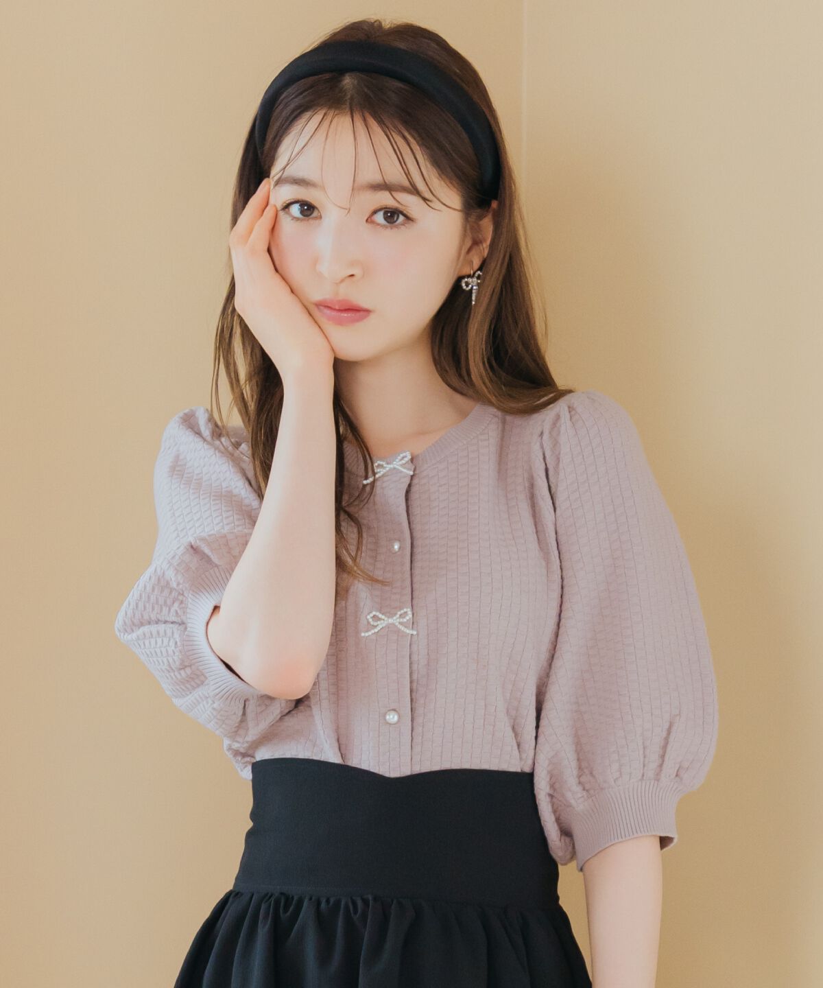 WILLSELECTION「パールリボンパフカーディガン」|カーディガン|