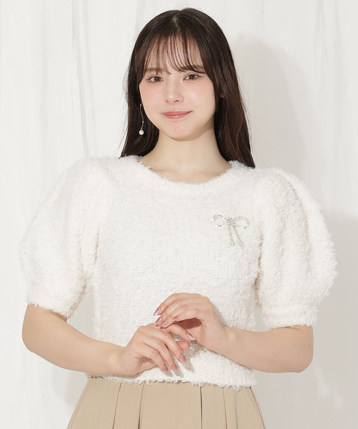 WILLSELECTION「リボンブローチ付きテディヤーンニット」|ニット・セーター|