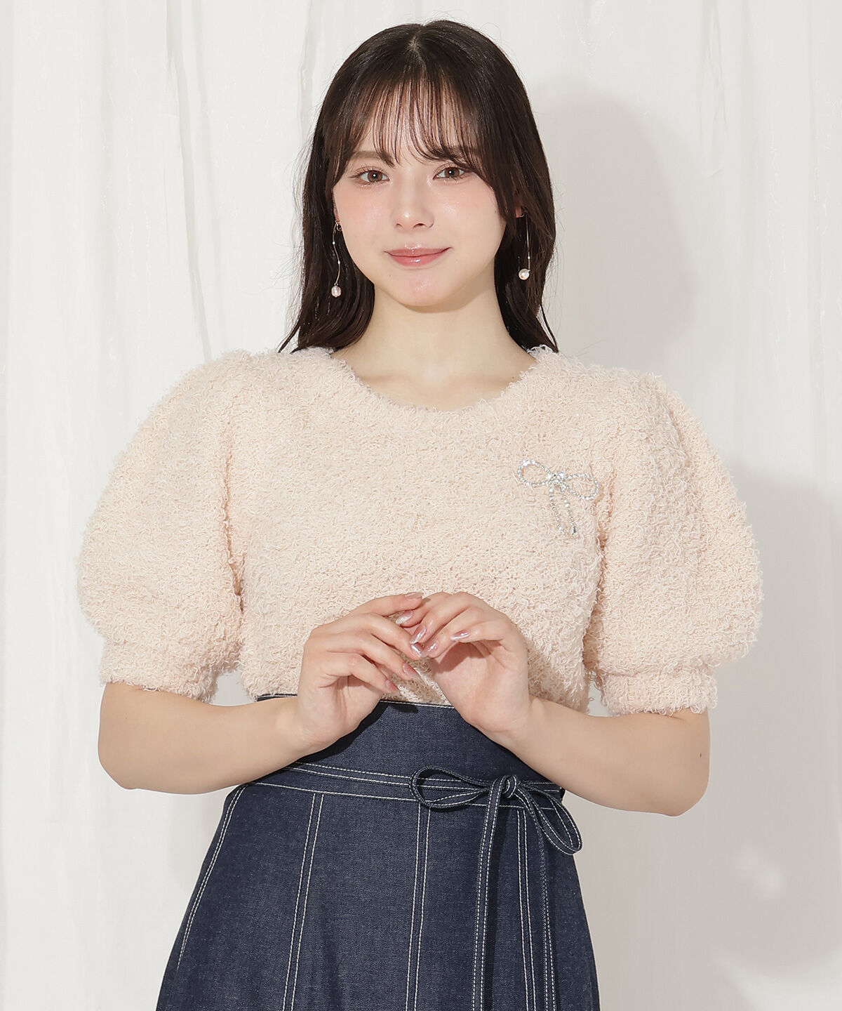 WILLSELECTION「リボンブローチ付きテディヤーンニット」|ニット・セーター|