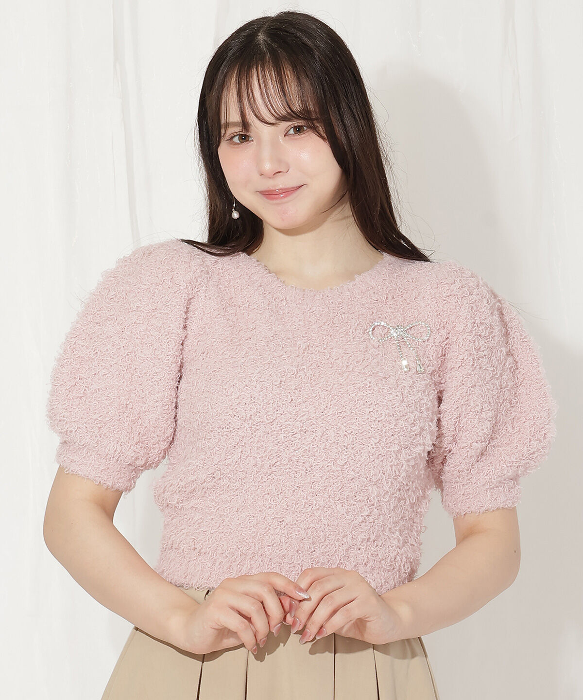 WILLSELECTION「リボンブローチ付きテディヤーンニット」|ニット・セーター|