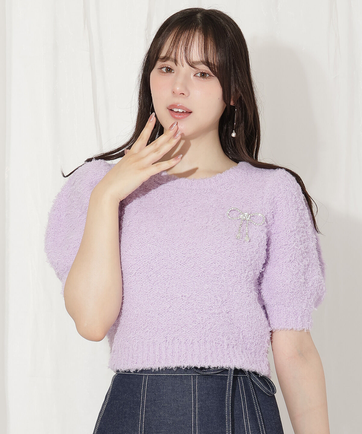 WILLSELECTION「リボンブローチ付きテディヤーンニット」|ニット・セーター|