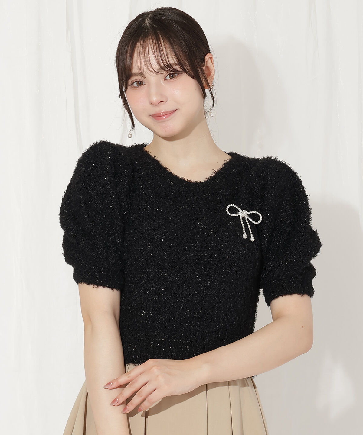 WILLSELECTION「リボンブローチ付きテディヤーンニット」|ニット・セーター|