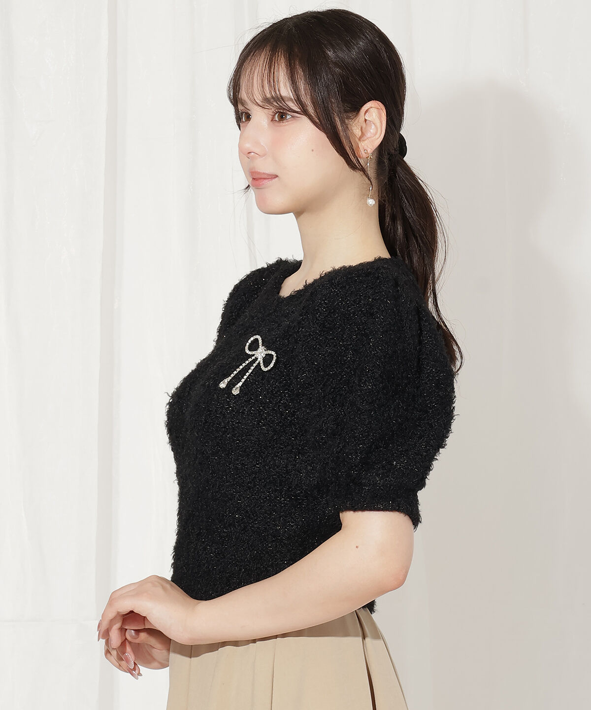 WILLSELECTION「リボンブローチ付きテディヤーンニット」|ニット・セーター|