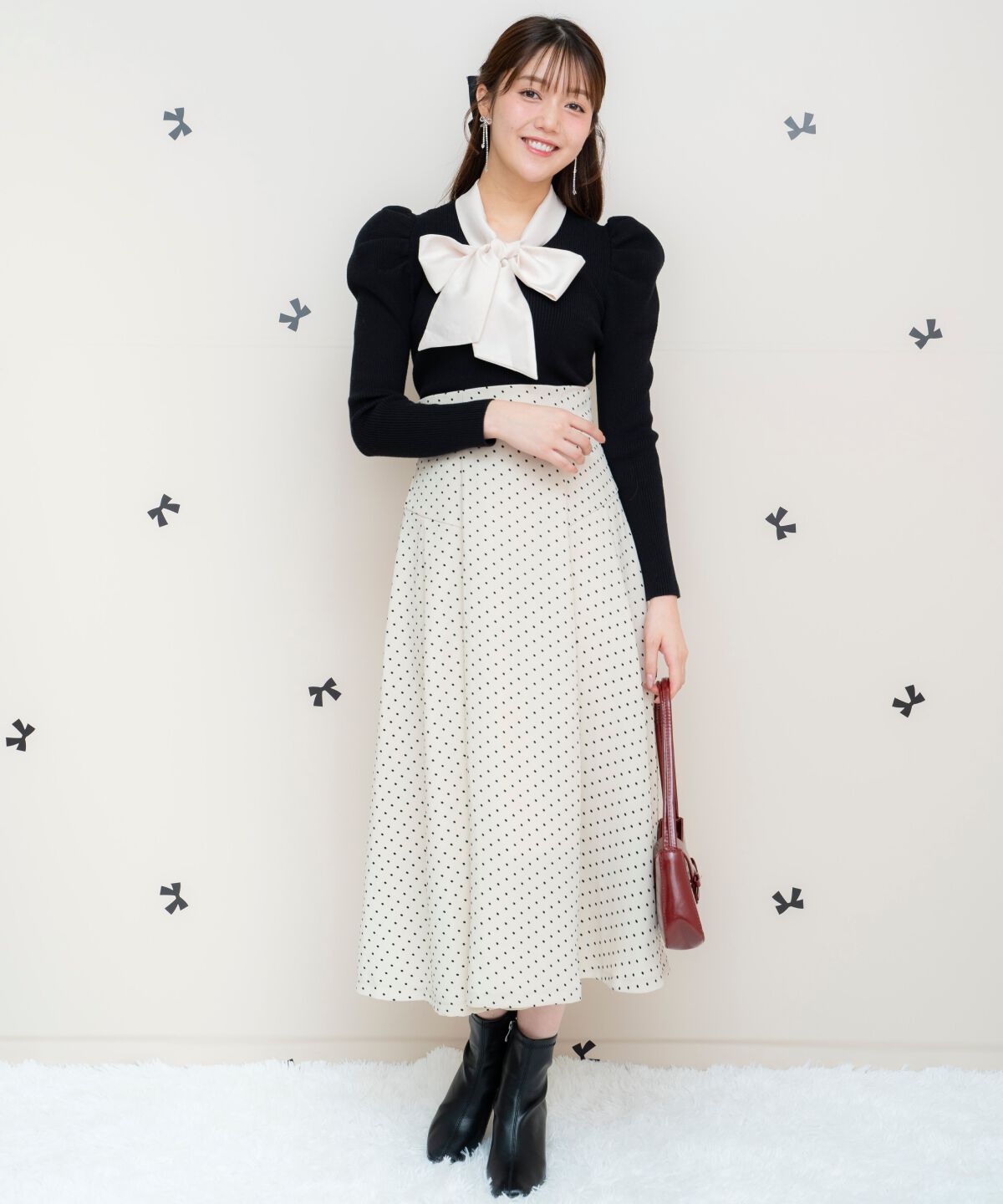 WILLSELECTION「異素材リボンタックスリーブプルオーバー」|ニット・セーター|