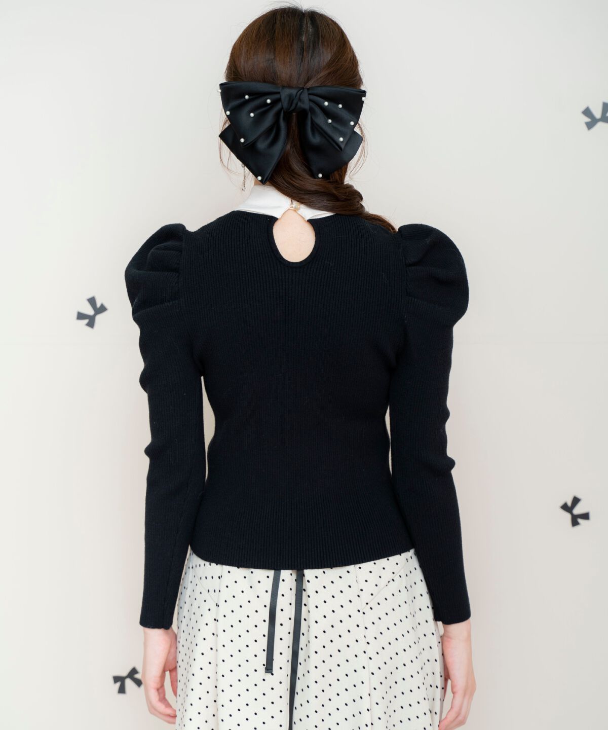 WILLSELECTION「異素材リボンタックスリーブプルオーバー」|ニット・セーター|