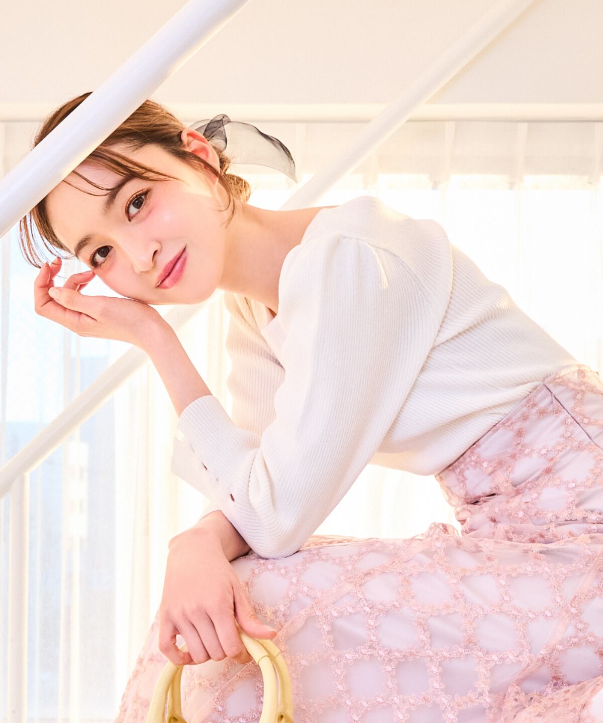 WILLSELECTION「袖フラワーラメ7分袖ニットプルオーバー」|ニット・セーター|