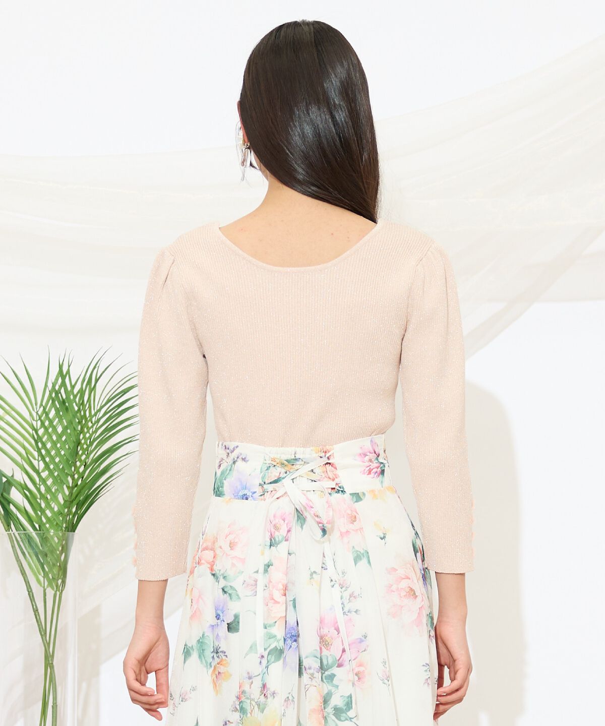 WILLSELECTION「袖フラワーラメ7分袖ニットプルオーバー」|ニット・セーター|