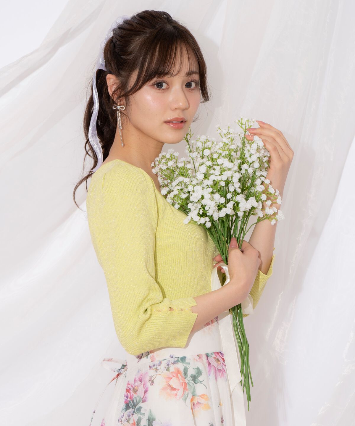 WILLSELECTION「袖フラワーラメ7分袖ニットプルオーバー」|ニット・セーター|