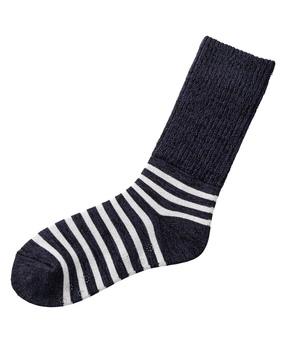 MIZUNO「【吸湿発熱】ブレスサーモゆるぬくソックス(ボーダー)」|ソックス|ネイビー