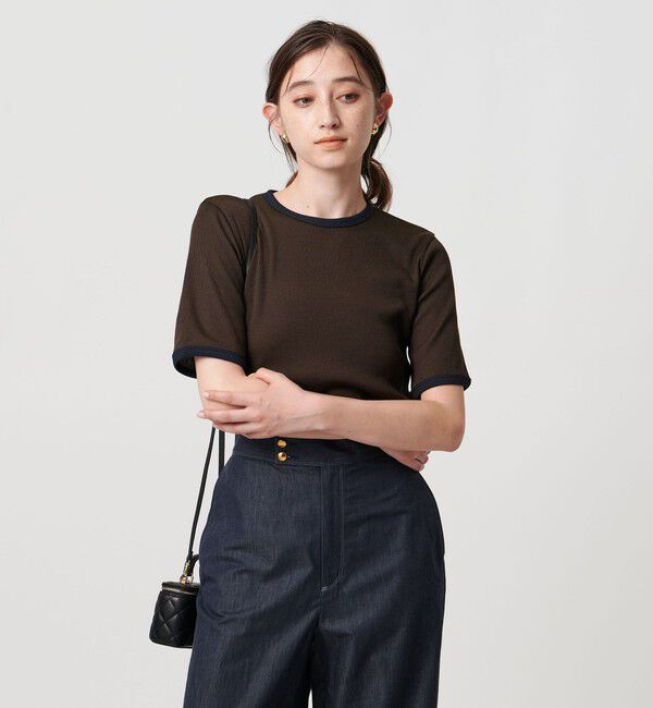 UNITED ARROWS「リブバイカラーパイピング ショートスリーブカットソー」|Tシャツ・カットソー|DK.BROWN