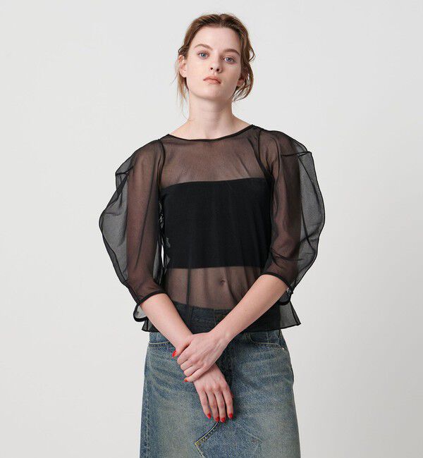 ASTRAET「＜ASTRAET＞ シアー パフスリーブカットソー」|Tシャツ・カットソー|BLACK