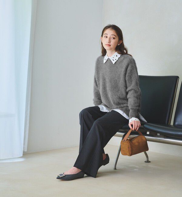 未使用 ユナイテッドアローズ フォックス カシミヤ クルーネック ニット 水色 フォックスカシミヤ クルーネック ニット 24FW