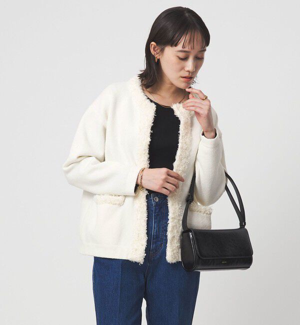 UNITED ARROWS green label relaxing「ブークレ&times;フリンジ カーディガン ウォッシャブル」|カーディガン|OFF WHITE