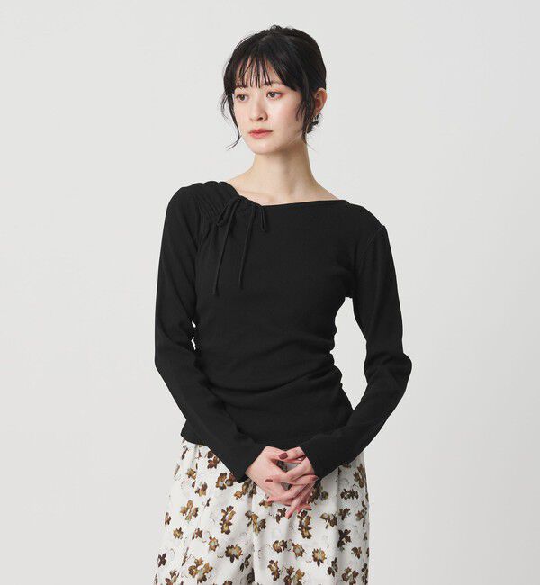 BEAUTY&YOUTH UNITED ARROWS「コットンリブ リボンギャザーカットソー」|Tシャツ・カットソー|BLACK