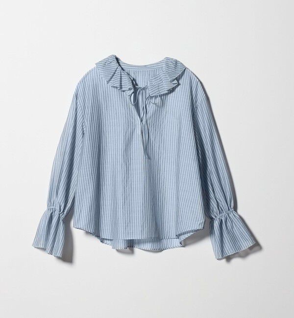 BEAUTY&YOUTH UNITED ARROWS「ストライプ ラッフル スキッパーブラウス ウォッシャブル」|シャツ・ブラウス|LT.BLUE