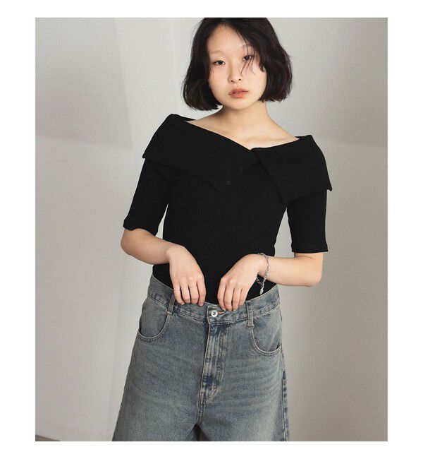 Ray BEAMS 「ビッグカラー オフショルダー Tシャツ」|Tシャツ・カットソー|