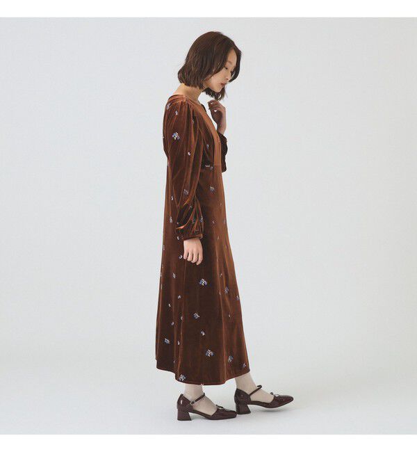 Ray BEAMS 「ベロア 刺繍 ワンピース」|ワンピース|
