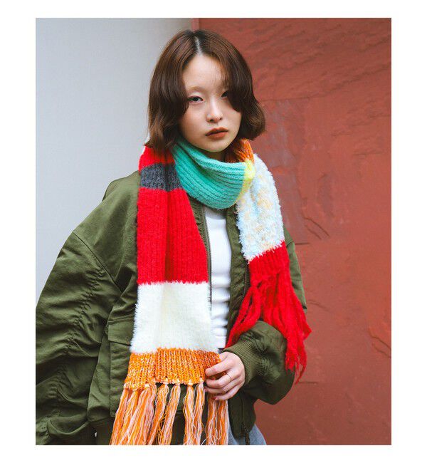 Ray BEAMS 「ミックス ニット マフラー」|マフラー|RED_MIX