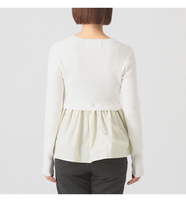 Ray BEAMS 「リブ ギャザー キリカエ クルーネック トップス」|ニット・セーター|