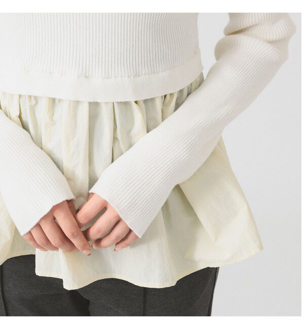 Ray BEAMS 「リブ ギャザー キリカエ クルーネック トップス」|ニット・セーター|