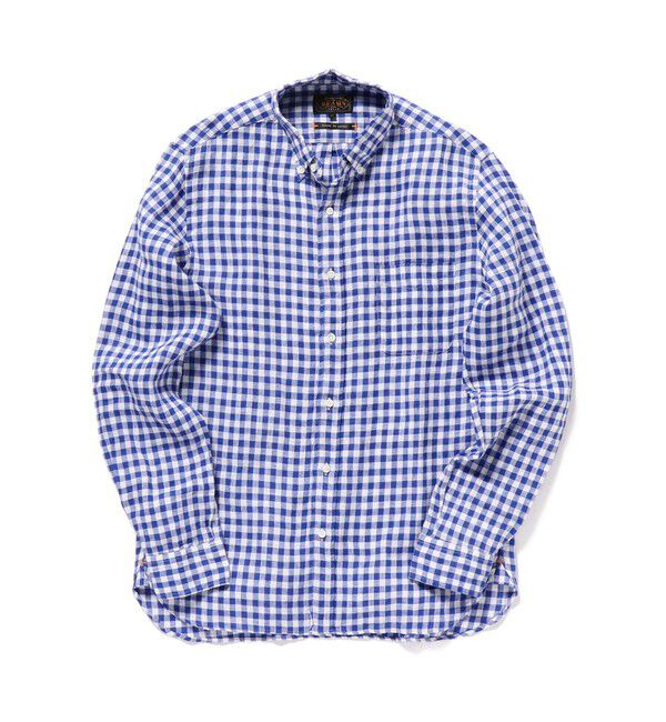 BEAMS PLUS「リネン ギンガム チェック ボタンダウン シャツ 」|シャツ・ブラウス|BLUE