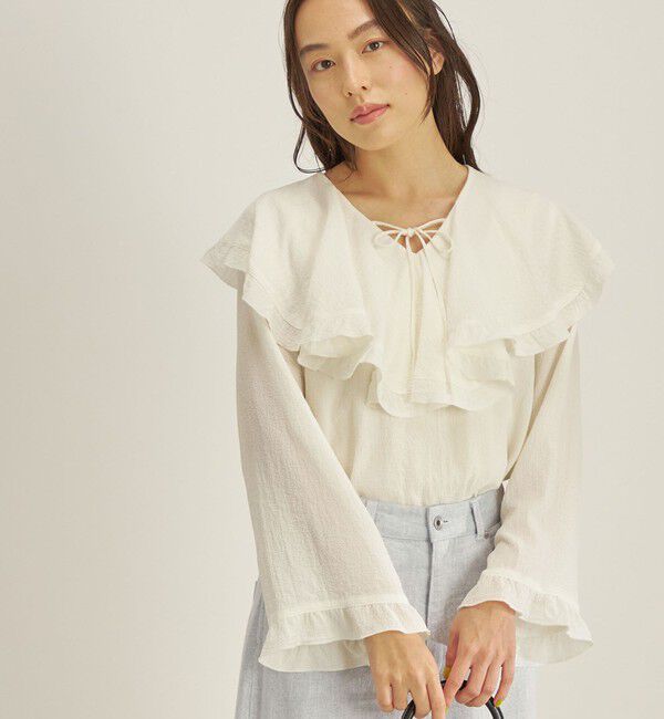 SHIPS for women「〈手洗い可能〉スムージーリップ ラッフル ブラウス ◇」|シャツ・ブラウス|オフホワイト