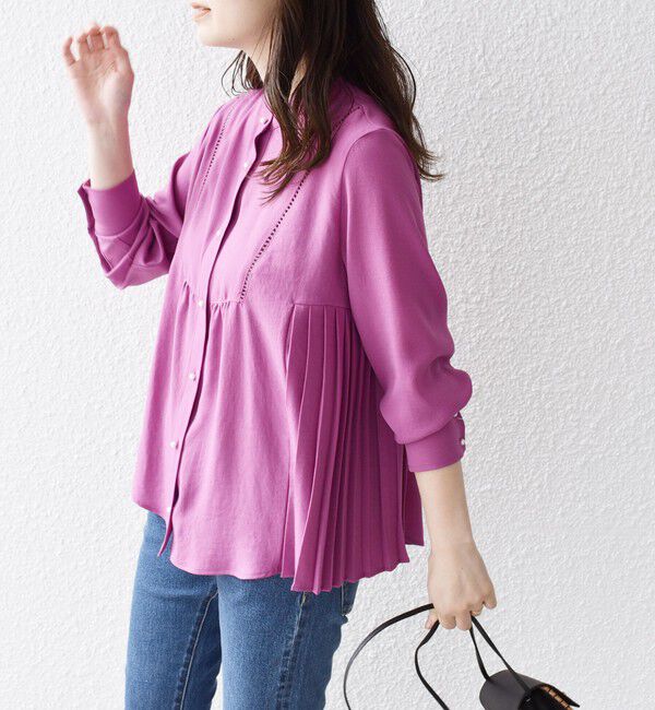SHIPS for women「《一部追加予約》【WEB限定】〈手洗い可能〉ストレッチ ジョーゼット プリーツ ブラウス」|シャツ・ブラウス|