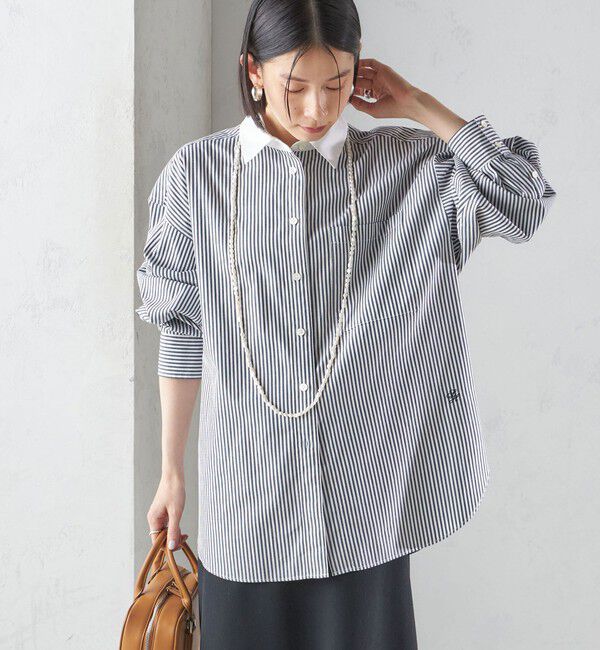 SHIPS for women「〈洗濯機可能〉ピン オックス 刺繍 シャツ」|シャツ・ブラウス|ネイビー