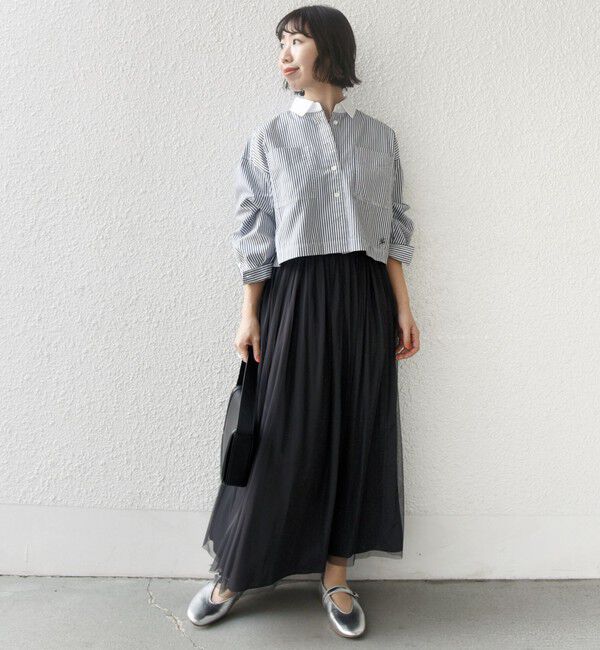 SHIPS for women「〈洗濯機可能〉ピン オックス 刺繍 クロップド シャツ」|シャツ・ブラウス|