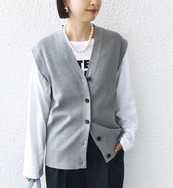SHIPS for women「〈手洗い可能〉ワンポイント 刺繍 Vネック ベスト」|ベスト・ジレ|