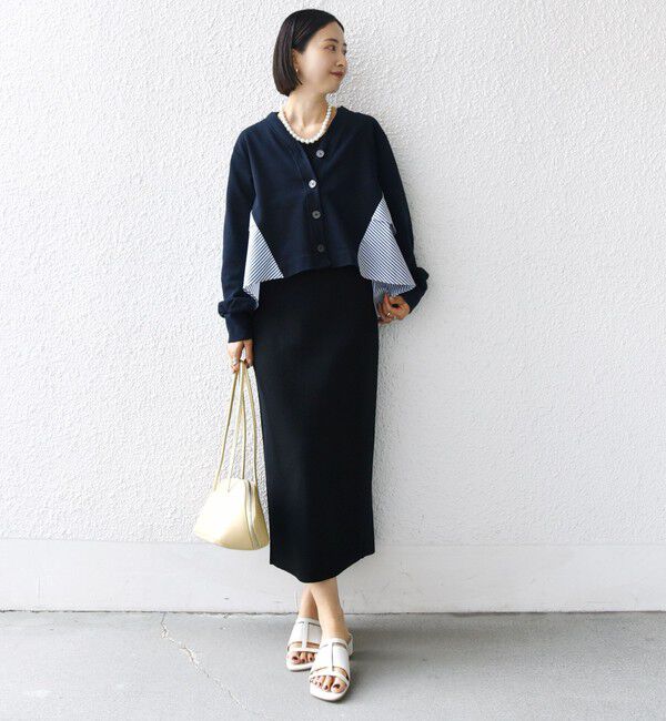 SHIPS for women「【WEB限定】〈手洗い可能〉布帛 コンビ Vネック カーディガン」|カーディガン|