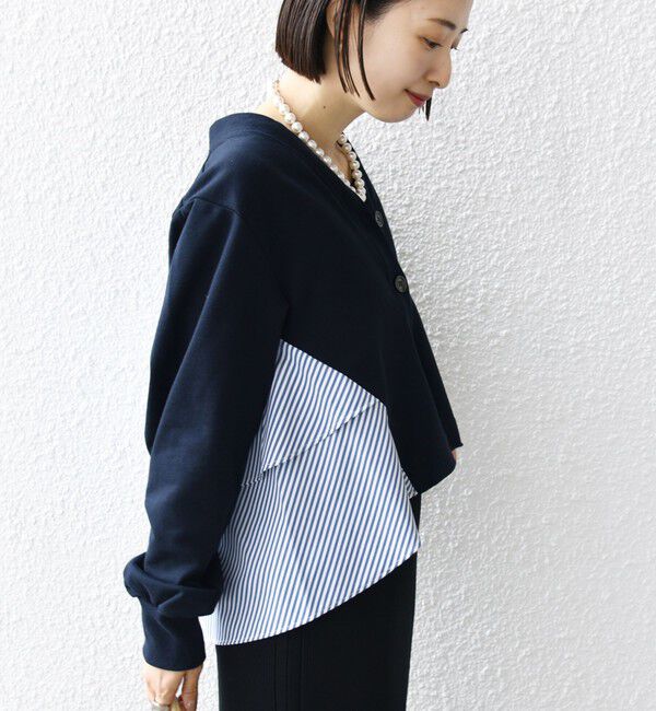 SHIPS for women「【WEB限定】〈手洗い可能〉布帛 コンビ Vネック カーディガン」|カーディガン|